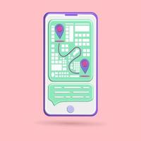 Vetor de ícone de localização de compartilhamento 3D em mapas ou bate-papo nas mídias sociais, com cores verde, azul e vermelho e fundo rosa