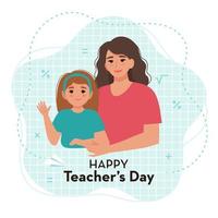 cartão de dia dos professores feliz com professor e aluno. ilustração vetorial em estilo simples