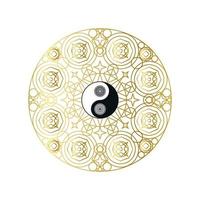 mandala dourada brilhante com sinal de yin yang isolado
