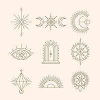 símbolos esotéricos, ilustração espiritual de linha fina. conjunto de emblemas ocultos mágicos, ilustração vetorial vetor