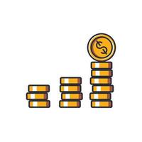 ícone fino colorido de gráfico upping com ilustração em vetor conceito moedas, negócios e finanças.