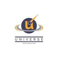 carta u universo planeta modelo de design de logotipo para marca ou empresa e outros vetor