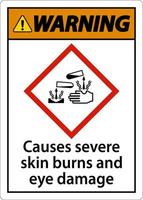 aviso provoca queimaduras graves na pele danos nos olhos sinal ghs vetor