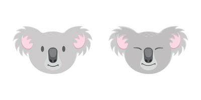 cabeça de coala bonito com olhos abertos e fechados. rosto de urso australiano em estilo infantil para cartão de saudação ou convite, design de festa de berçário ou chá de bebê, máscara de carnaval vetor