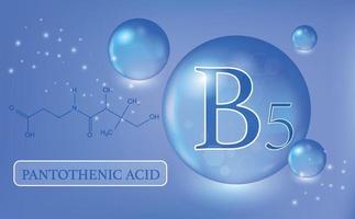 vitamina b5, ácido pantotênico, gotas de água azul, cápsula. complexo vitamínico com fórmula química. cartaz informativo. ilustração vetorial vetor