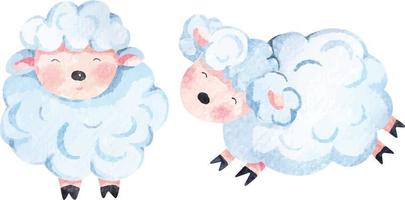 desenhos animados ovelhas pintadas em aquarela 1 vetor