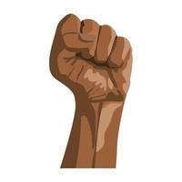mão levantada do americano africano com punho cerrado. símbolo de gesto de solidariedade política, revolução, propaganda, movimentos sociais, protesto, greve. conceito blm. elemento de design para o dia 1º de junho, vetor