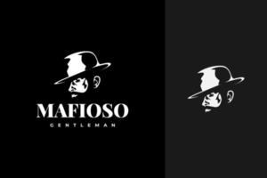 máfia de cavalheiro vintage com design de logotipo de chapéu extravagante em estilo silhueta vetor