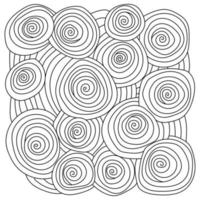página para colorir meditativa com espirais e círculos, padrões de fantasia de linhas simples vetor