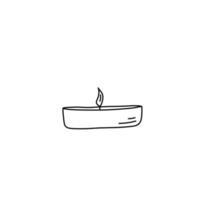 vela de luz de chá acesa isolada no fundo branco, estilo doodle vetor