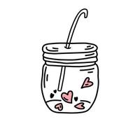 jar com corações, esboço de doodle. ícone do dia dos namorados vetor