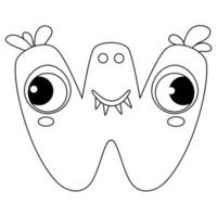 letra W. livro de páginas para colorir do alfabeto inglês monstro para crianças com monstros engraçados e tristes. fonte engraçada de personagens de desenhos animados letras de fonte vetorial de rostos de criaturas de monstros em quadrinhos.