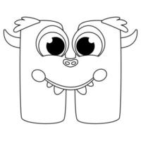 letra h. livro de páginas para colorir do alfabeto inglês monstro para crianças com monstros engraçados e tristes. fonte engraçada de personagens de desenhos animados letras de fonte vetorial de rostos de criaturas de monstros em quadrinhos. vetor