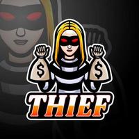 design de mascote de logotipo de esport de ladrão vetor