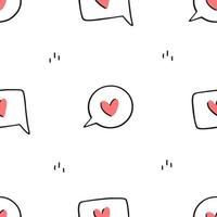 padrão perfeito com diferentes bolhas do discurso com corações no estilo doodle. fundo de ilustração vetorial amor. vetor