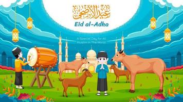 eid al adha dekstop fundo com ilustração vetor