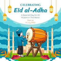 design de post eid al adha com ilustração de baterista vetor