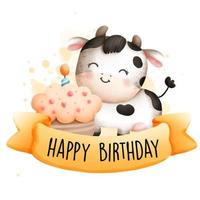 feliz aniversário bebê vaca. aniversário. ilustração vetorial vetor