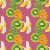 abacaxi de banana e design de padrão sem costura kiwi em fundo rosa vetor
