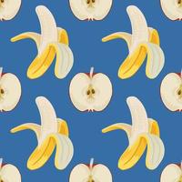 design de papel de parede de arte de banana e maçã sem costura vetor