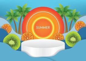 banner promocional de venda de verão fundo laranja e kiwi vetor