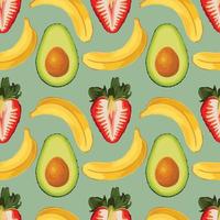 design de padrão perfeito de arte de banana e kiwi de morango vetor