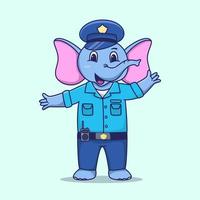 elefante fofo feliz vestindo uniforme da polícia e gerenciar ilustração de mascote de trânsito vetor