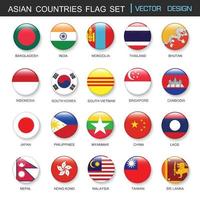 conjunto de bandeiras asiáticas e membros em botton, ilustração de elemento de design vetorial vetor