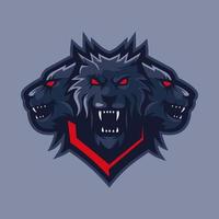 vetor de design de logotipo de mascote de lobo de três cabeças