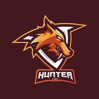 vetor de design de logotipo de mascote caçador com estilo de conceito de ilustração moderna para impressão de crachá, emblema e camiseta. ilustração de raposa caçadora com raiva para equipe de e-sport