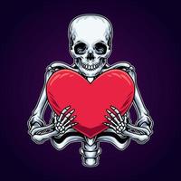 esqueleto segurando uma placa de amor vetor