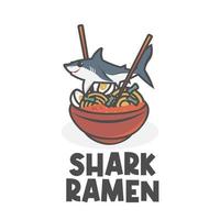 logotipo de ilustração de tubarão com macarrão ramen japonês vetor