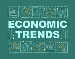 tendências na bandeira verde de conceitos de palavra economia. tendências nos negócios. infográficos com ícones na cor de fundo. tipografia isolada. ilustração vetorial com texto. vetor