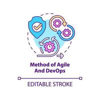 método de ícone de conceito ágil e devops. processos de inovação. tech macro tendências idéia abstrata ilustração de linha fina. desenho de contorno isolado. traço editável. vetor