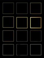 conjunto de moldura quadrada dourada sobre fundo preto vetor