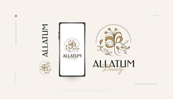 design de logotipo de flor elegante com estilo linear mínimo, adequado para spa, beleza, joias, salão de beleza ou marca de cosméticos. ilustração de logotipo floral ou botânico desenhado à mão vetor