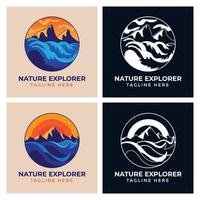 montanha mar e sol natureza aventura inspiração de design de logotipo de clube de viagem ao ar livre vetor