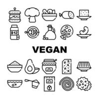 vetor de conjunto de ícones de coleção de restaurante de menu vegano