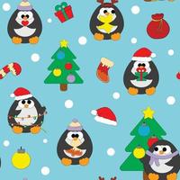 padrão vetorial sem costura com pinguim de natal bonito dos desenhos animados vetor