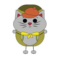 turista de gato bonito dos desenhos animados. desenhar ilustração em cores vetor