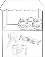 balcão de barraca com mel. desenhar ilustração em preto e branco vetor