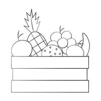 caixa de engradado com frutas. desenhar ilustração em preto e branco vetor