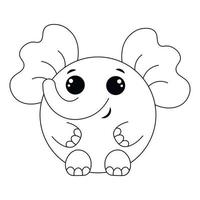 elefante redondo bonito dos desenhos animados. desenhar ilustração em preto e branco vetor