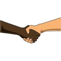 mãos braços aperto de mão raça diferente amigos multinacionais anti-racismo questão ajudam juntos, ilustração vetorial dos desenhos animados isolada no fundo branco relacionamento comercial e conceito de amizade vetor