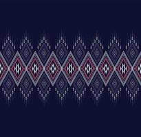 design de bordado de textura étnica geométrica com design de fundo azul escuro, saia, tapete, papel de parede, roupas, embrulho, batik, tecido, folha branca, vetor de formas de triângulo, ilustração