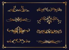 conjunto de vetores, borda do logotipo, ornamento de ouro, decoração vintage vetor