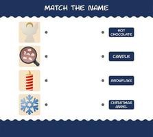 combinar com o nome do natal dos desenhos animados. jogo de correspondência. jogo educativo para crianças e bebês da pré-escola vetor