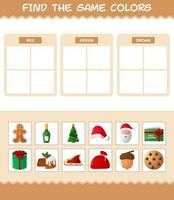 encontrar as mesmas cores do natal. jogo de busca e correspondência. jogo educativo para crianças e bebês da pré-escola vetor