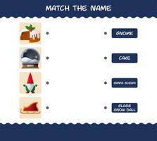 combinar com o nome do natal dos desenhos animados. jogo de correspondência. jogo educativo para crianças e bebês da pré-escola vetor