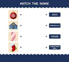 combinar com o nome do natal dos desenhos animados. jogo de correspondência. jogo educativo para crianças e bebês da pré-escola vetor